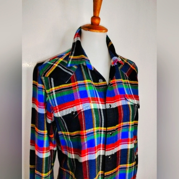 RALPH LAUREN PLAID FLANNEL WESTERN BLOUSE - Picture 1 of 9